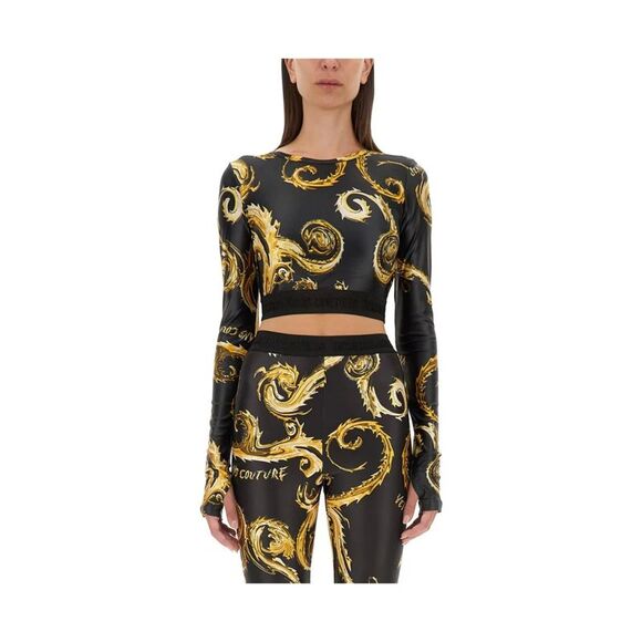 Versace Jeans Couture  Long Sleeve Baroque Print Crop Top - Picture 1 of 3
